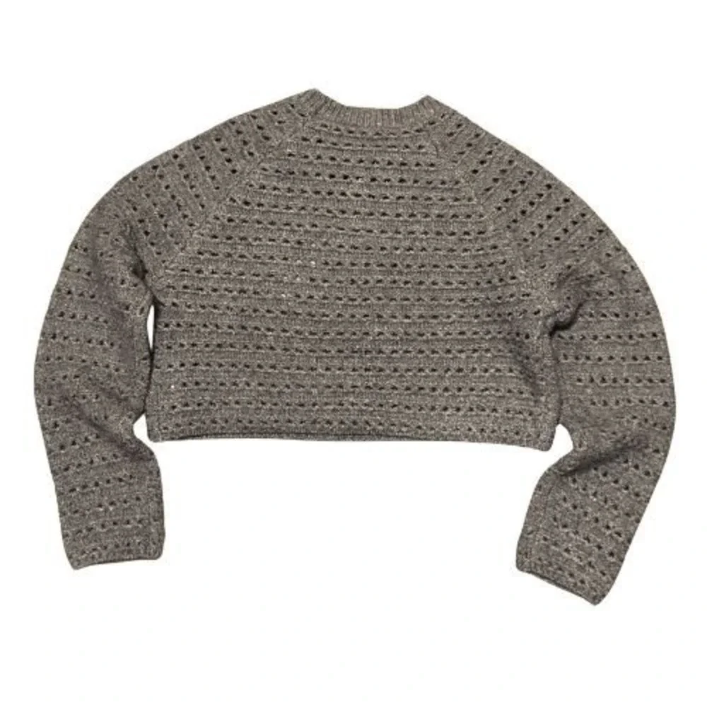 SELF CONTRAST NWT Taupe Cropped Mesh Knit Sweater Womens Size M - Picture 5 of 7